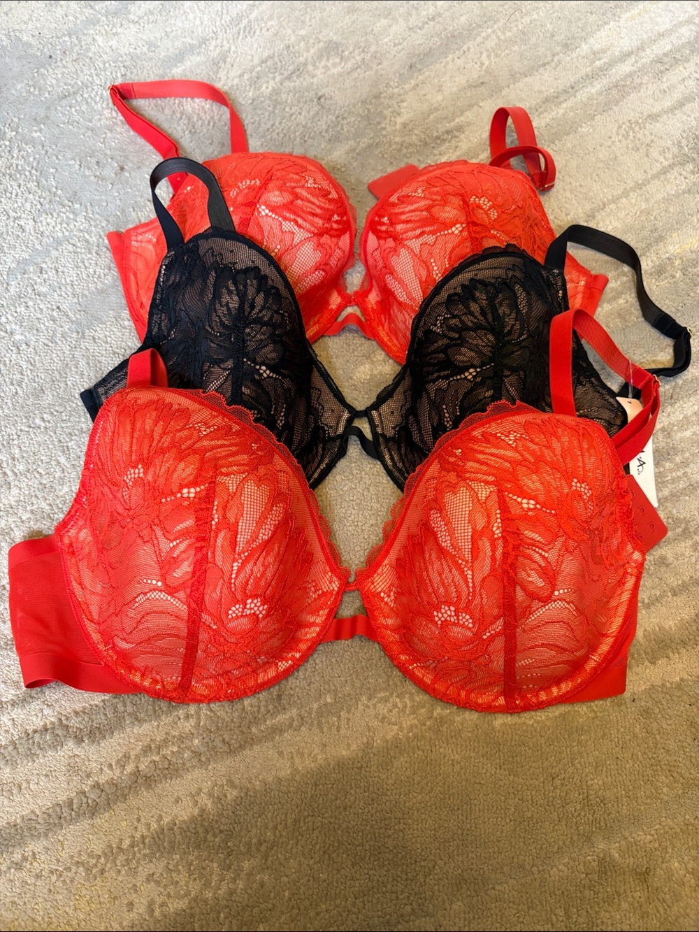 3 Soma Lace Underwire Bras - 2 Red, 1 black New